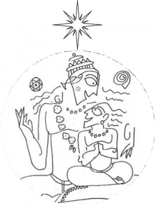 Line drawing of the young prince Dhruva in meditation beneath the North Star